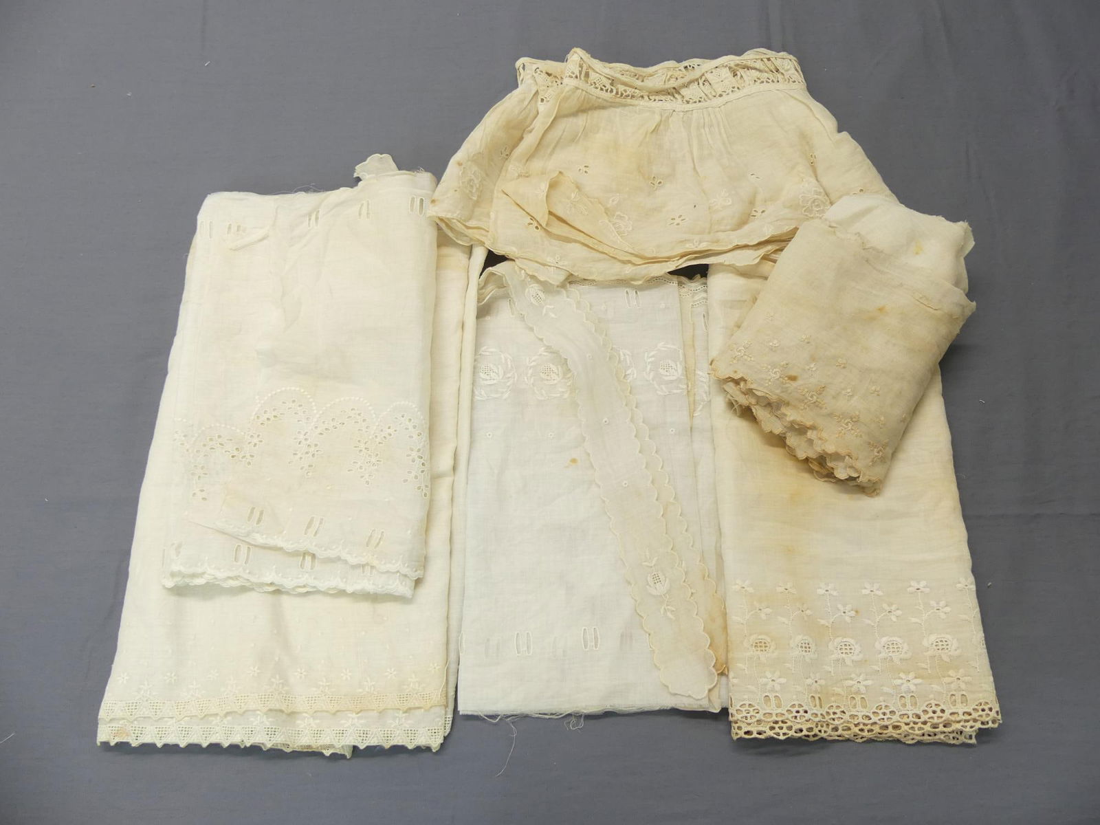 Lot of Vintage Eyelet Trims including Nightgown Tops: see photo's