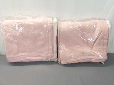 Lot of 2 Old Store Stock Pink Full Size Cotton Blankets