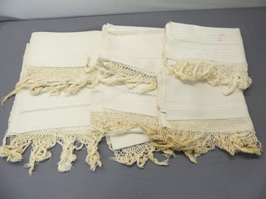 Lot of 6 Old Store Stock Vintage Cotton Bath Towels with Fringe