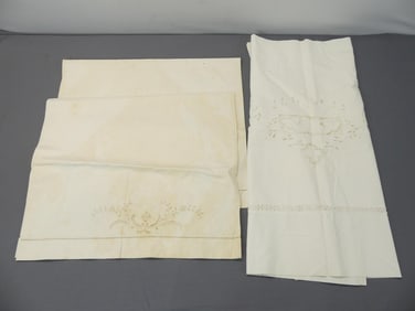 Lot of 3 Old Store Stock Pillow Case/Shams, Lace, Eyelet, Cut Work