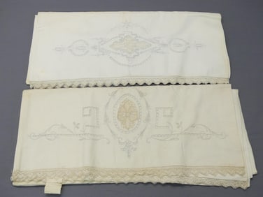 Lot of 2 Pair Old Store Stock Vintage Mixed Lace Pillowcases
