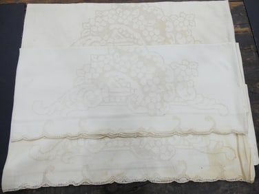 Lot of 2 Pair Old Store Stock Vintage Punch Work Pillowcases