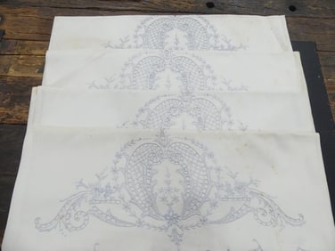 Lot of 2 Pair Vintage Old Store Stock Blue Embroidered Pillowcases