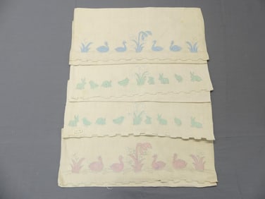 Lot of 4 Vintage Old Store Stock Linen Hand Towels with Animals