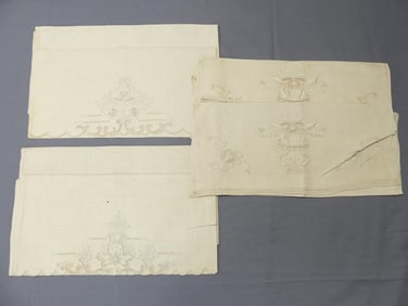 Lot of 6 Vintage Old Store Stock Embroidered Linen Towels