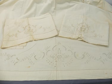 Antique Old Stock Cutwork Sheet Set with 2 Pillow Shams