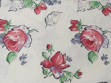 Vintage 1940/50's White Floral Rayon Old Store Stock Fabric, 38x6 1/2
