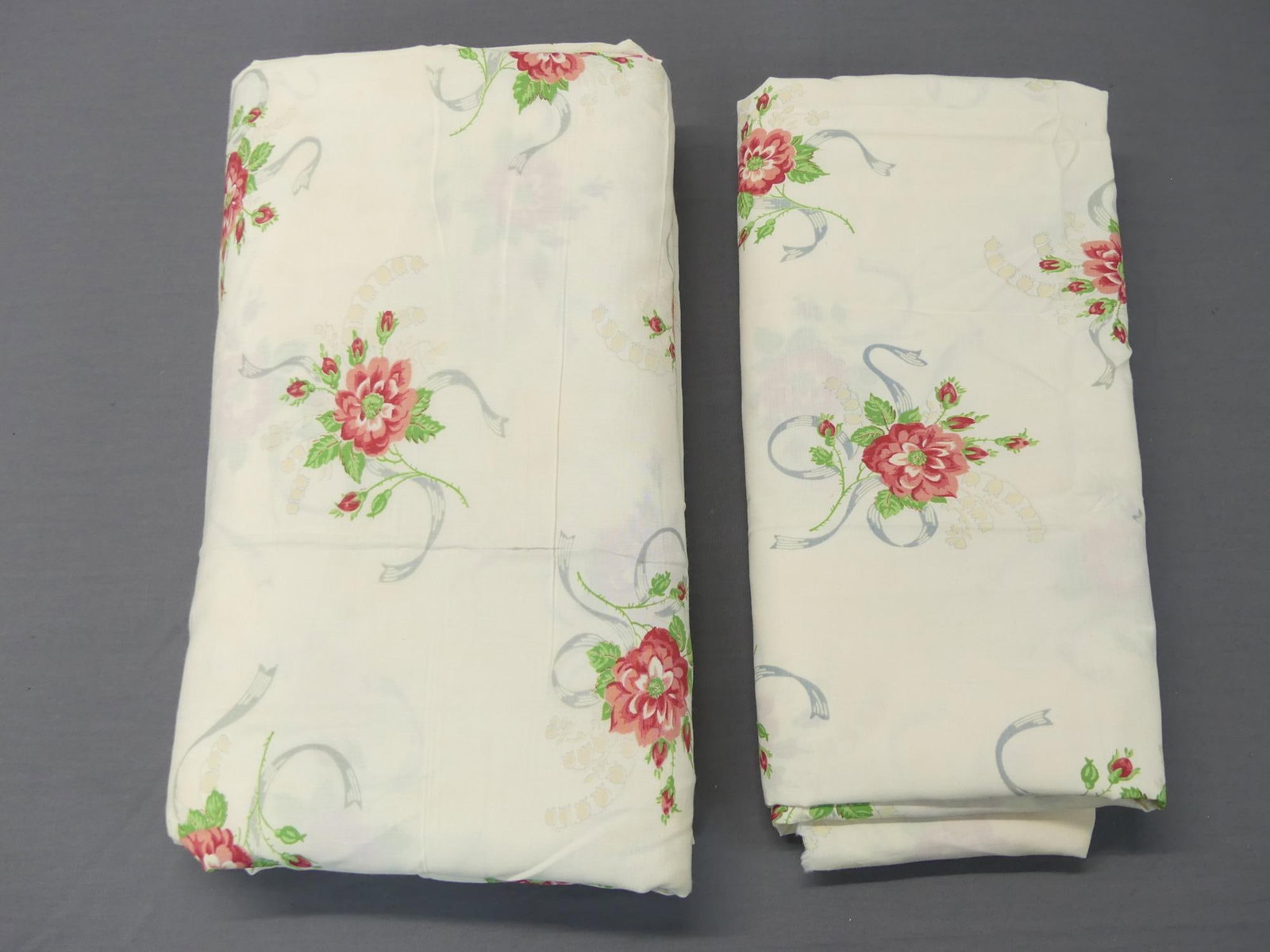 lot of 2 Vintage 1940/50's White Floral Cotton Old Store Stock Fabric: 37 x 8 plus yards, 37 x 3 1/2 yards, see photo's