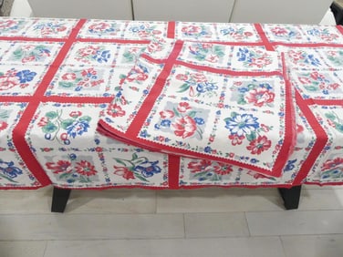 Lot of 2 Vintage Printed Kitchen Tablecloth Fabric, 46 x 64, 46 x 80