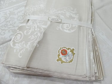 Vintage Old Store Stock Irish Damask Dining Tablecloth & 12 Napkins