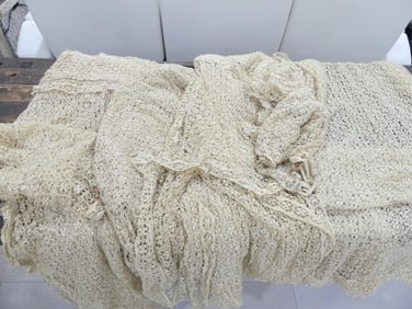 Lot of 3 Pair Vintage Lace Curtains with 3 Valances & Extra Panel