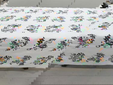 Vintage Heavy Cotton Printed Kitchen Tablecloth Fabric, 50 x 184