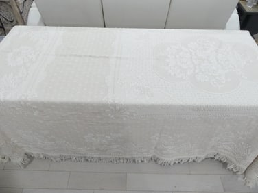 Vintage Bates Beige Cotton Old Store Stock Bedspread with Fringe