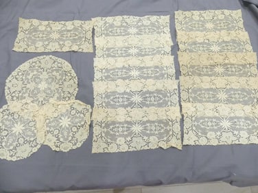 Lot of 14 Antique Brussels Lace Doilies, Old Store Stock