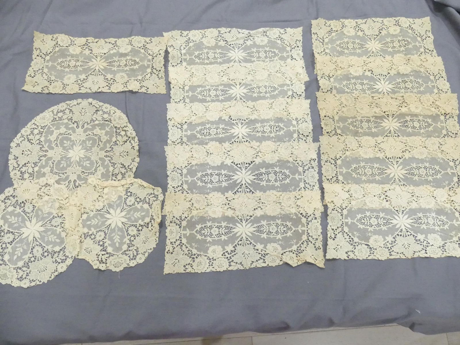 Lot of 14 Antique Brussels Lace Doilies, Old Store Stock: some storage marks, but good condition, see photo's