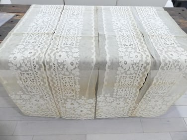 Lot of 2 Pair Antique Tambor Lace Curtain Panels