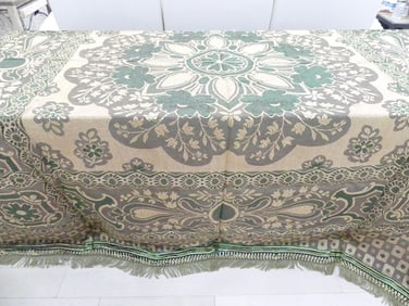 Vintage Old Store Stock Italian Silk Brocade Green & Gold Bedspread
