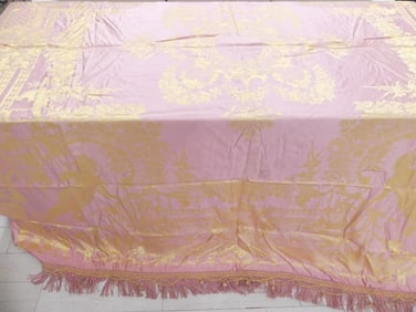 Vintage Old Store Stock Pink & Gold Silk Figural Bedspread