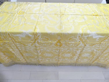 Vintage Old Store Stock Gold & White Silk Figural Bedspread