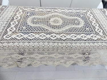 Vintage Old Store Stock Needle/Bobbin Lace Tablecloth