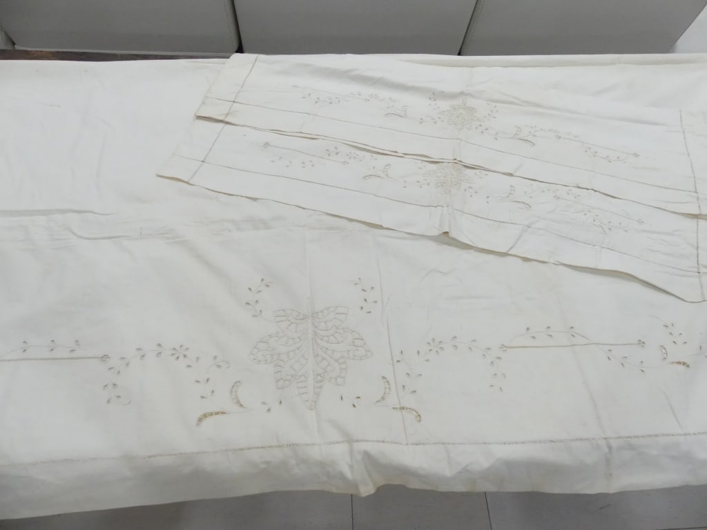 Antique Cut Work & Embroidered Sheet & Pillow Shams (1 of 17)
