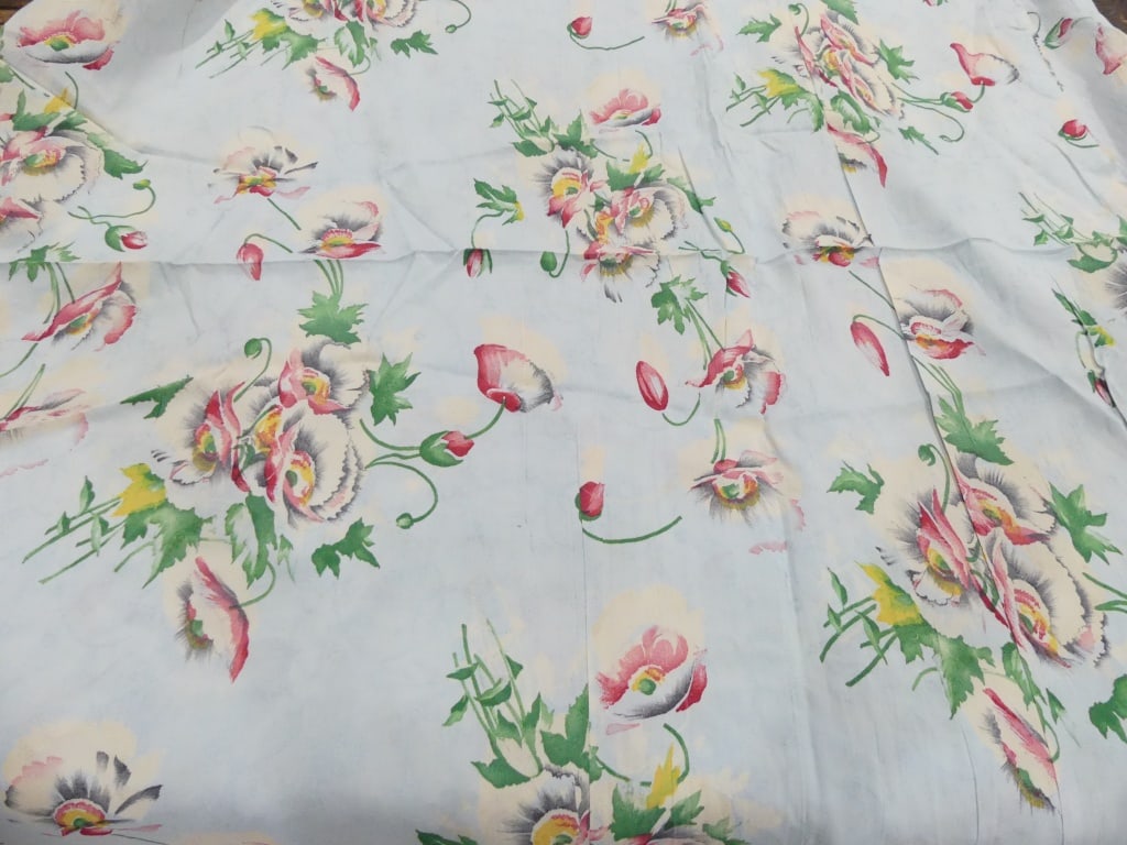 Vintage 1920/30's Blue Floral Rayon Fabric, 33 x 6 Plus Yards: dark edge, see photo's