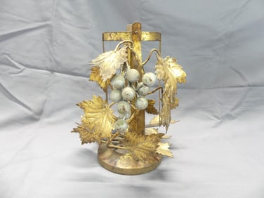 Antique Metal Wine Bottle Holder with Grapes & Leaves