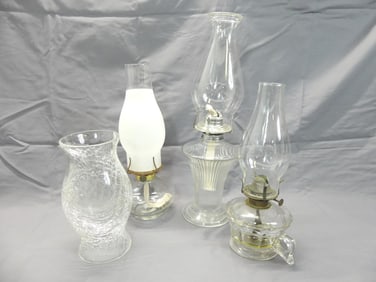 Lot of 3 Vintage Oil Lamps & Chimney's with 1 Extra