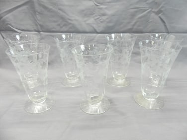 Lot of 7 Vintage Depression Glass Etched Parfait Glasses