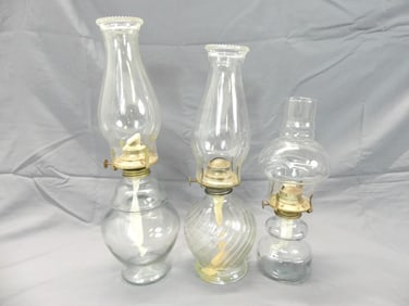 Lot of 3 Vintage Oil Lamps with Chimney's