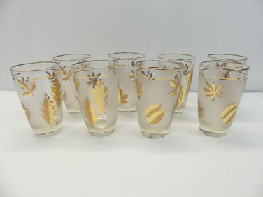 Set of 8 Vintage 1960/70's Libby Gold Leaf Tall Glasses