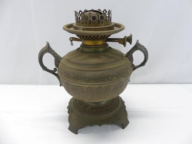 Antique Duplex Carved Metal Hurricane Lamp