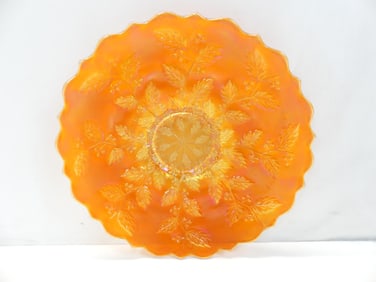 Vintage Marigold Ruffled Carnival Glass Plate Fenton Holly