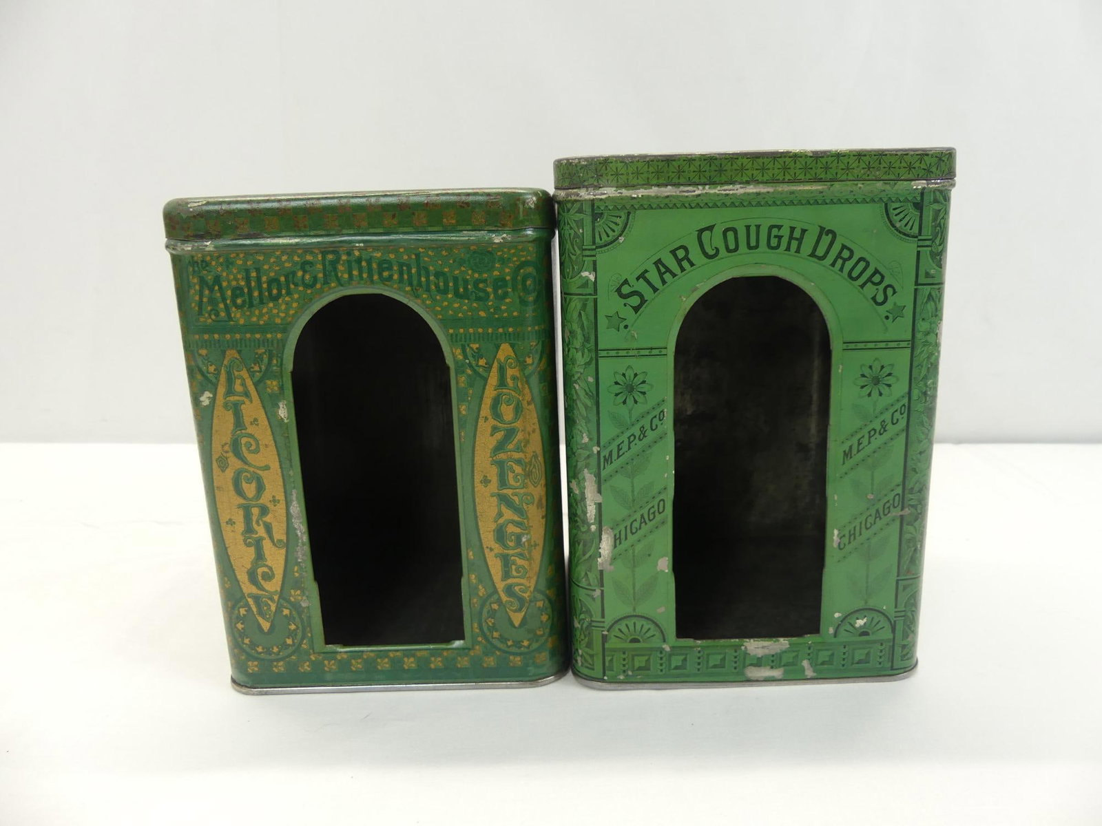 Lot of 2 Vintage Advertising Tins: both cut, see photo's