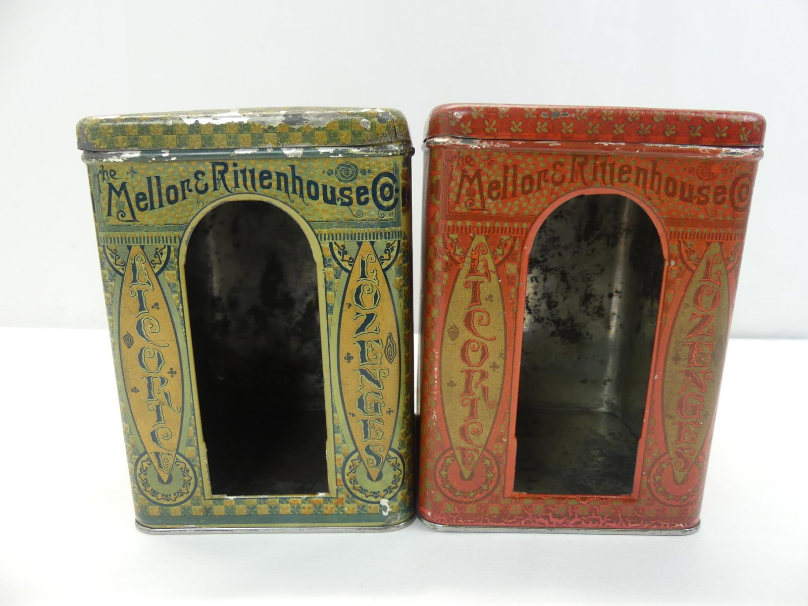 Lot of 2 Vintage Advertising Tins: Both Cut for bird houses, see photo's