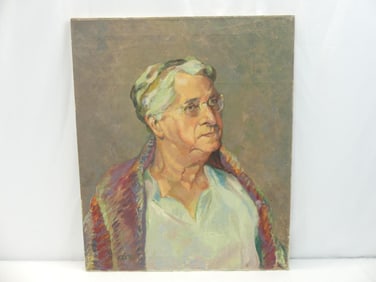 Vintage Oil on Canvas Portrait of Elderly Woman