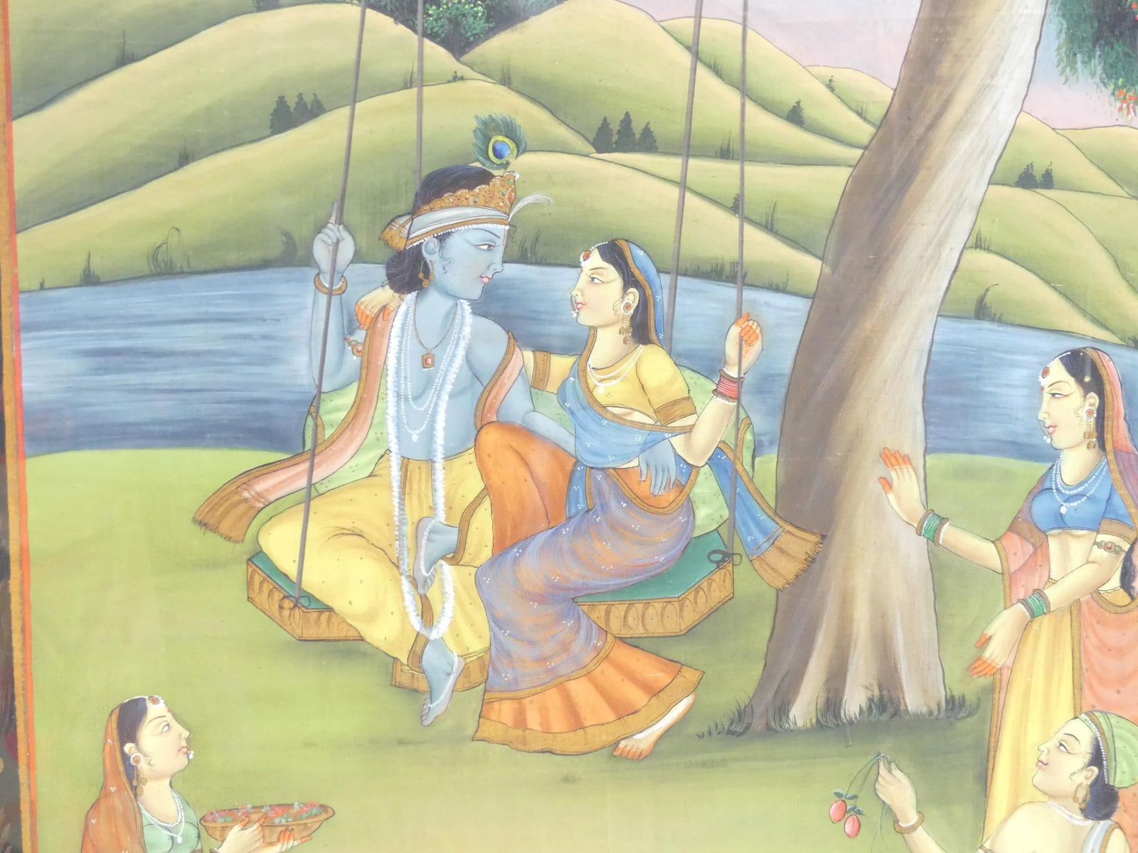 Antique Tibetan Painting on Silk: approx. 22 x 33, including frame, see photo's