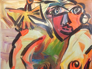 Vintage Signed Peter Robert Keil, Abstract Oil on Board