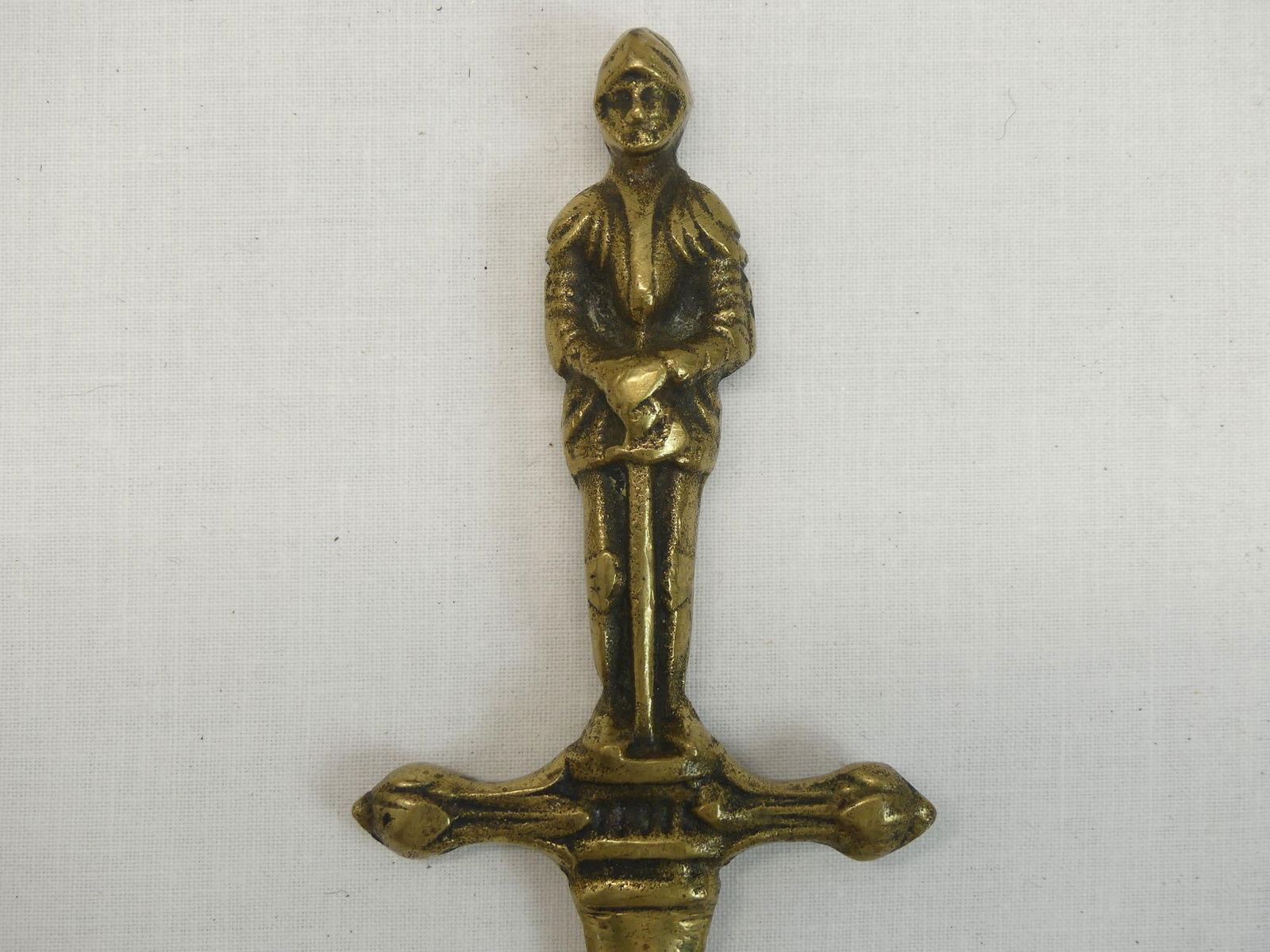 Antique Brass Letter Opener with Man/Guardsman: approx. 7 1/8, see photo's