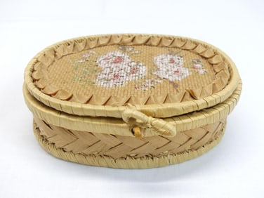 Antique Woven & Hand Painted Basket with Hinged Top