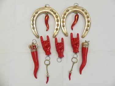 Lot of Vintage Good Luck Horseshoes, Horns & Other