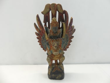 Antique Hand Carved & Painted Sculpture of Garuda