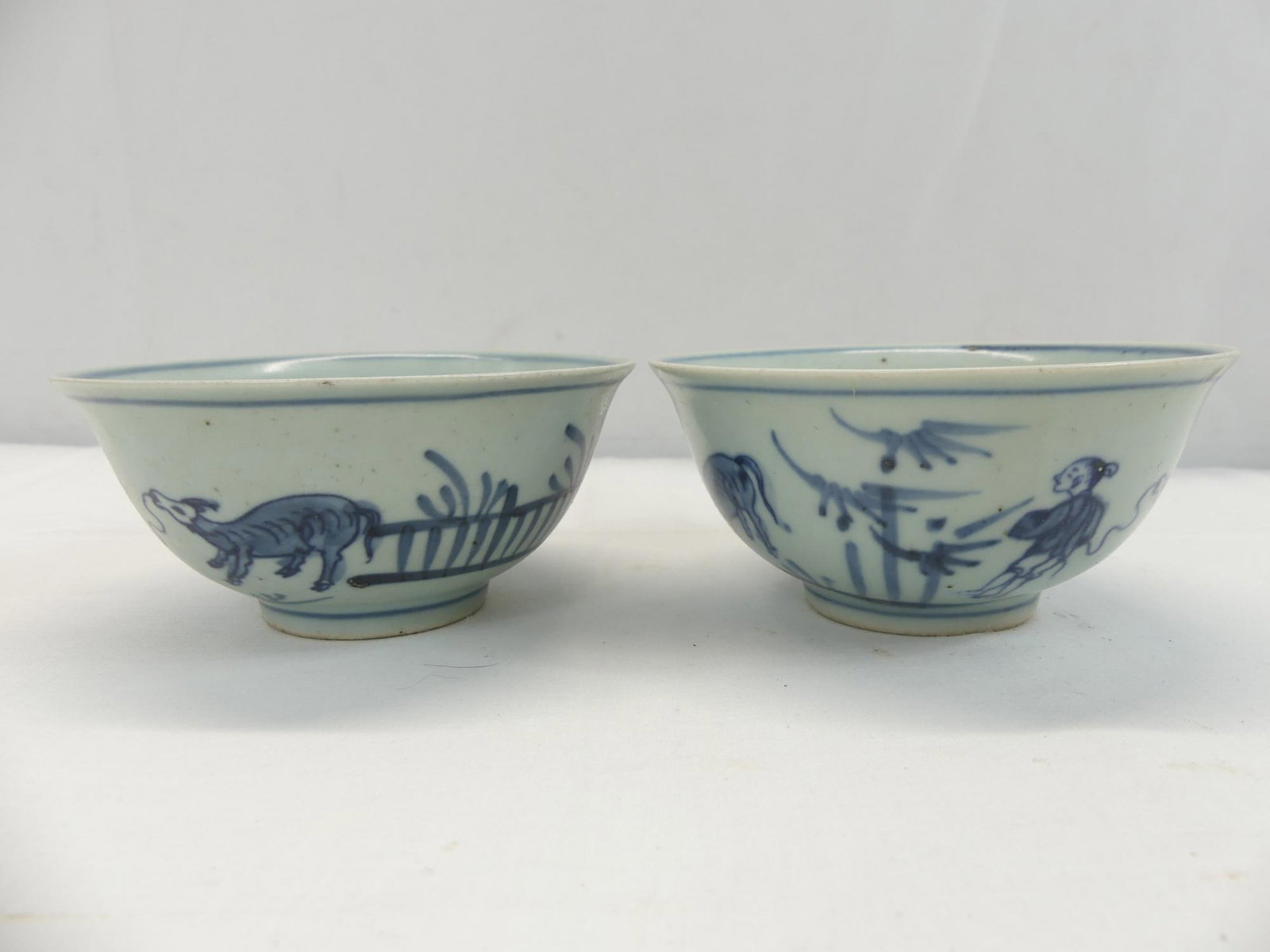 PR of Antique Chinese Blue & White Painted Porcelain Bowls: approx. 2 1/4 tall, rice bowls, see photo's