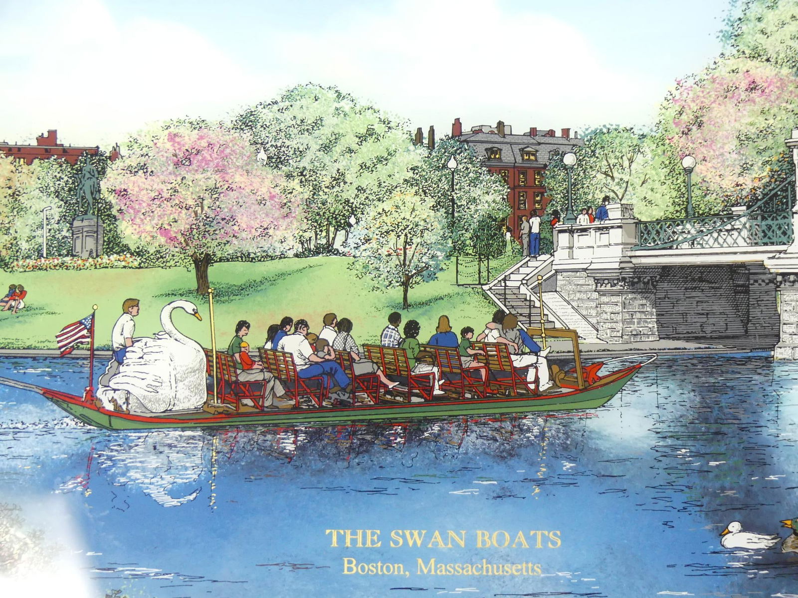 Vintage Reverse Painting on Glass Swan Boat Split Frame Mirror (1 of 2)