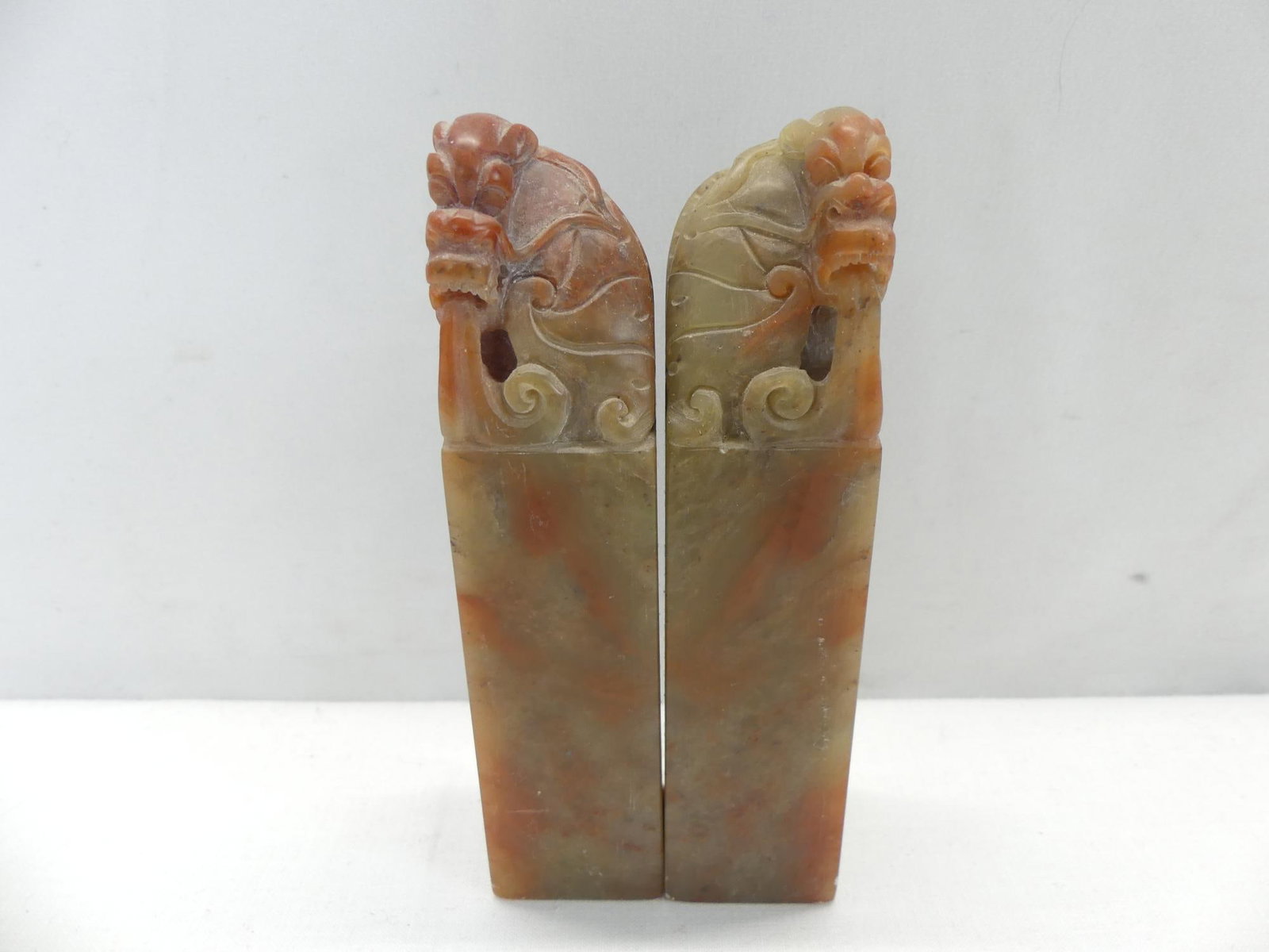 2 Antique Hand Carved Soap Stone Dragons, Great Detail: approx. 5 inches tall, see photo's