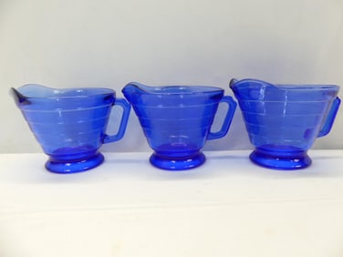 Lot of 3 Vintage Cobalt Blue Creamers