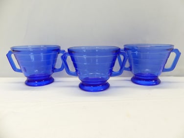 Lot of 3 Vintage Cobalt Blue Sugar Bowls