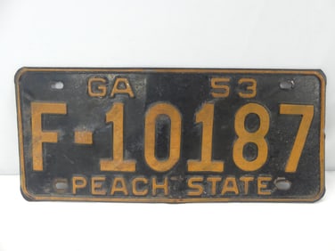 Vintage 1953 Georgia Peach State License Plate