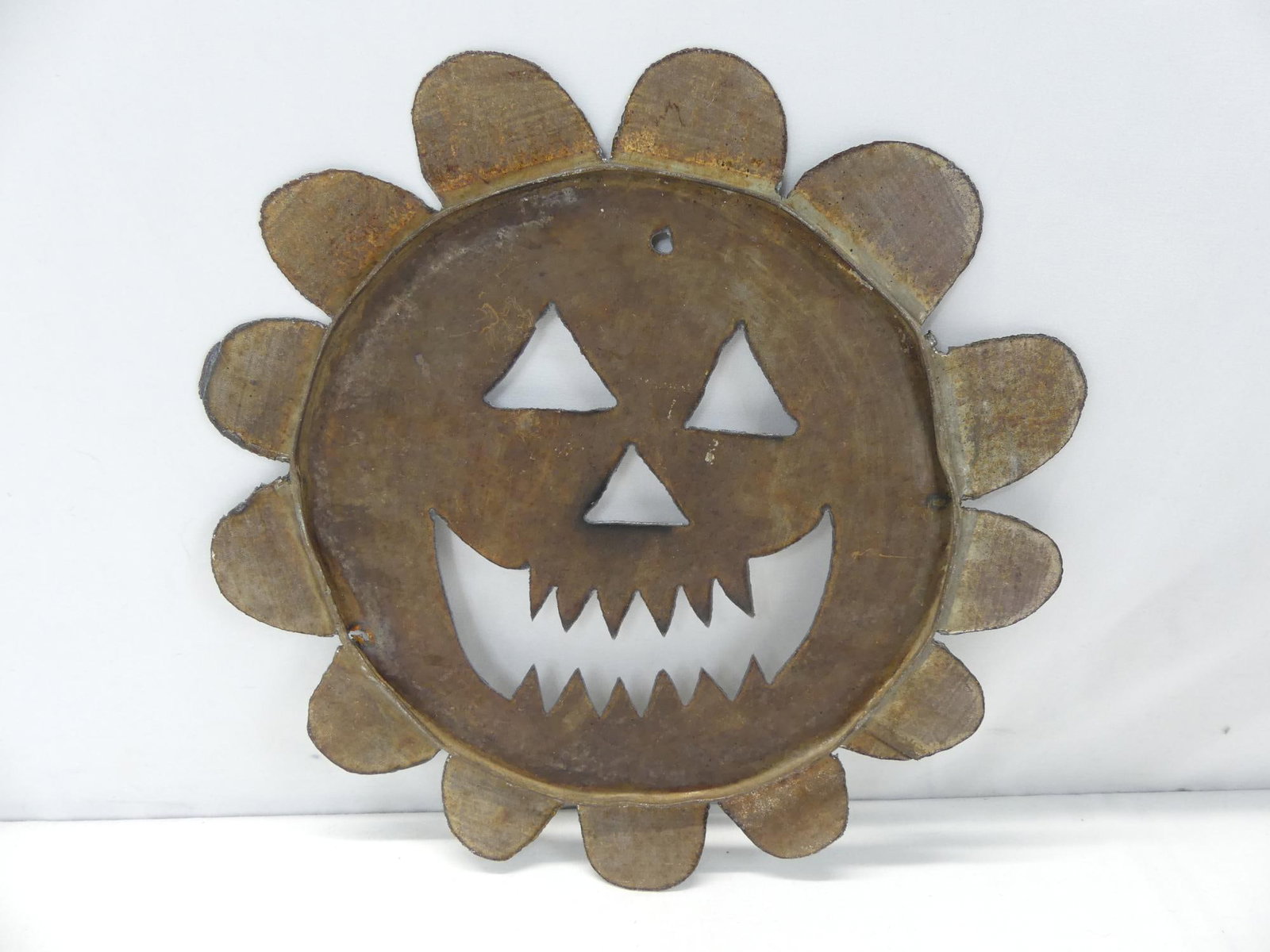 Vintage Hand Cut Tin Jack-O-Lantern Face: approx. 12 inches, see photo's