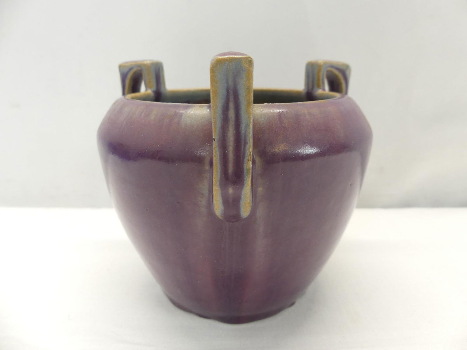 Vintage Signed Fulper 3 Handled Vase, Purple & Light Blue (1 of 7)